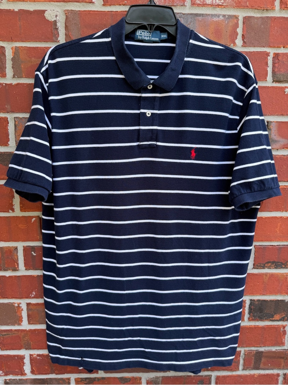 Polo Ralph Lauren Men’s XXL Navy & White Striped Polo w/ Red Pony Logo P5 *Note*